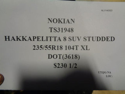 2 NOKIAN HAKKAPELITTA 8 SUV STUDDED P 235 55 18 104T XL TS31948 TIRE BQ1
