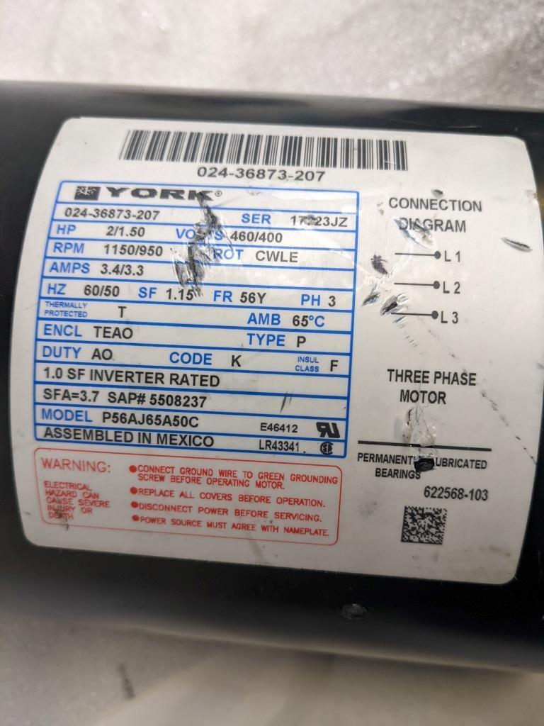YORK FAN MOTOR 2HP 3 PHASE P56AJ65A50C NEW H1