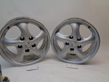 2 GENUINE PORSCHE TURBO TWIST FRONT WHEELS 17X7 ET55 5X130 996 362 124 0 WR