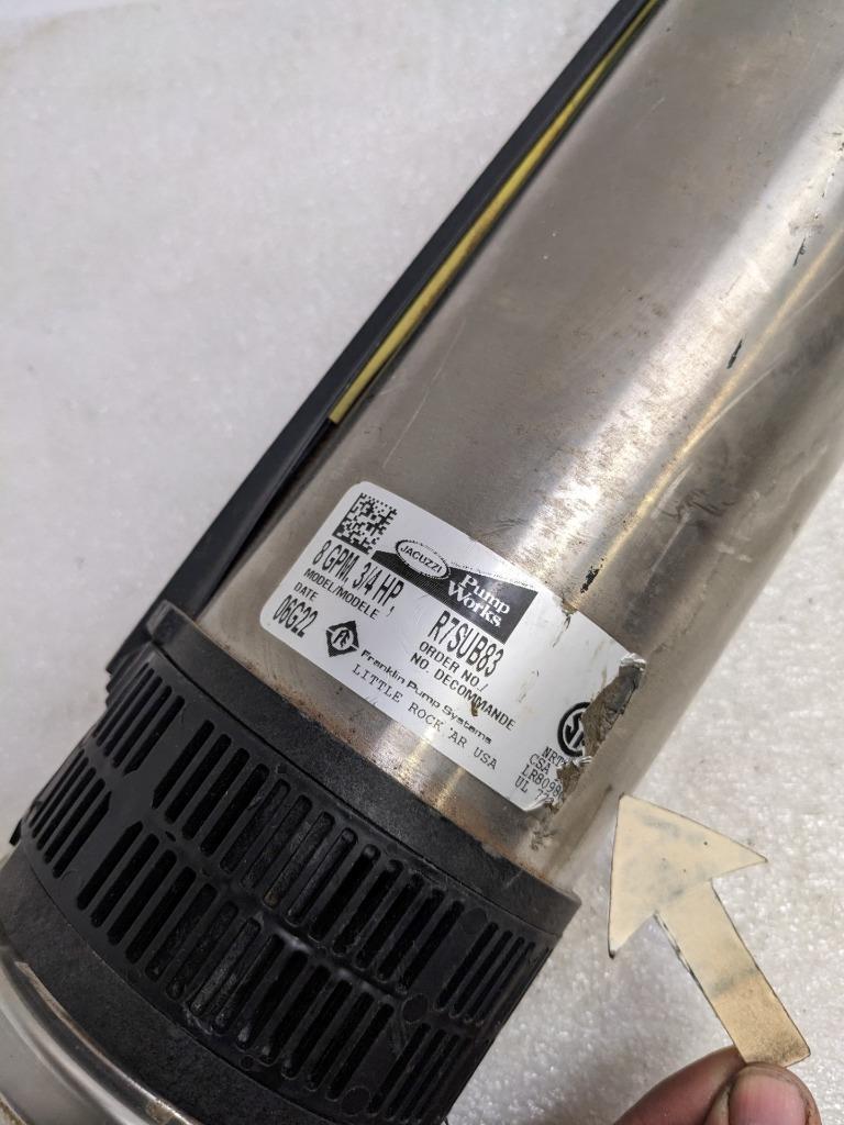 JACUZZI SUBMERSIBLE WELL WATER PUMP 3-WIRE 230V 60HZ 8GPM 3/4HP NEW H2