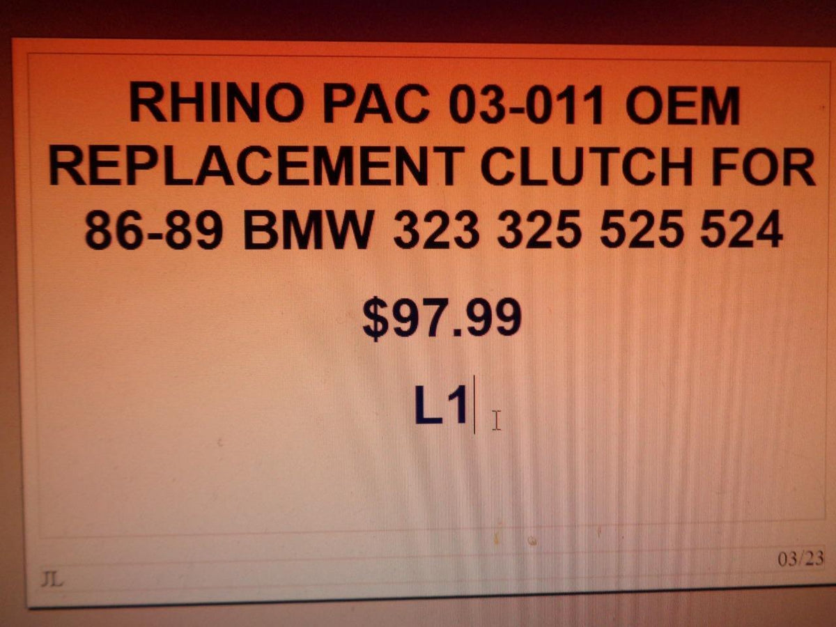 RHINO PAC 03-011 OEM REPLACEMENT CLUTCH FOR 86-89 BMW 323 325 525 524 L1