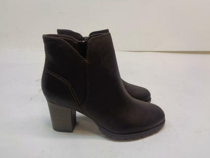 NEW CLARKS VERONA TRISH BROWN LEATHER 2 INCH HEELED BOOTS US 6.5 M SR