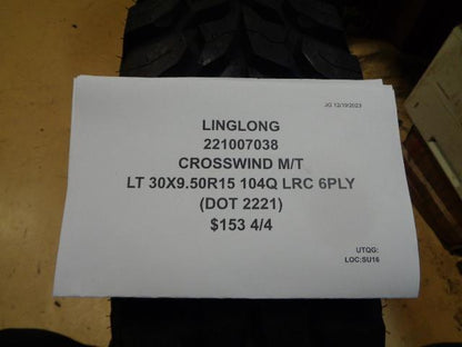 1 LINGLONG CROSSWIND M/T LT 30 9.50 15 104Q LRC 6PLY TIRE 221007038 CQ1