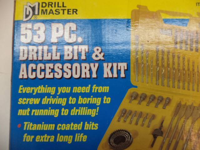 NEW DRILL MASTER 53 PIECE TITANIUM DRILL BIT AND ACCESSORY KIT 42819 R29