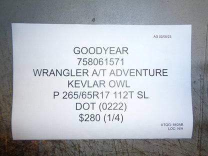 4 GOODYEAR WRANGLER A/T ADVENTURE KEVLAR P 265 65 17 112T SL TIRES 758061571 BQ1