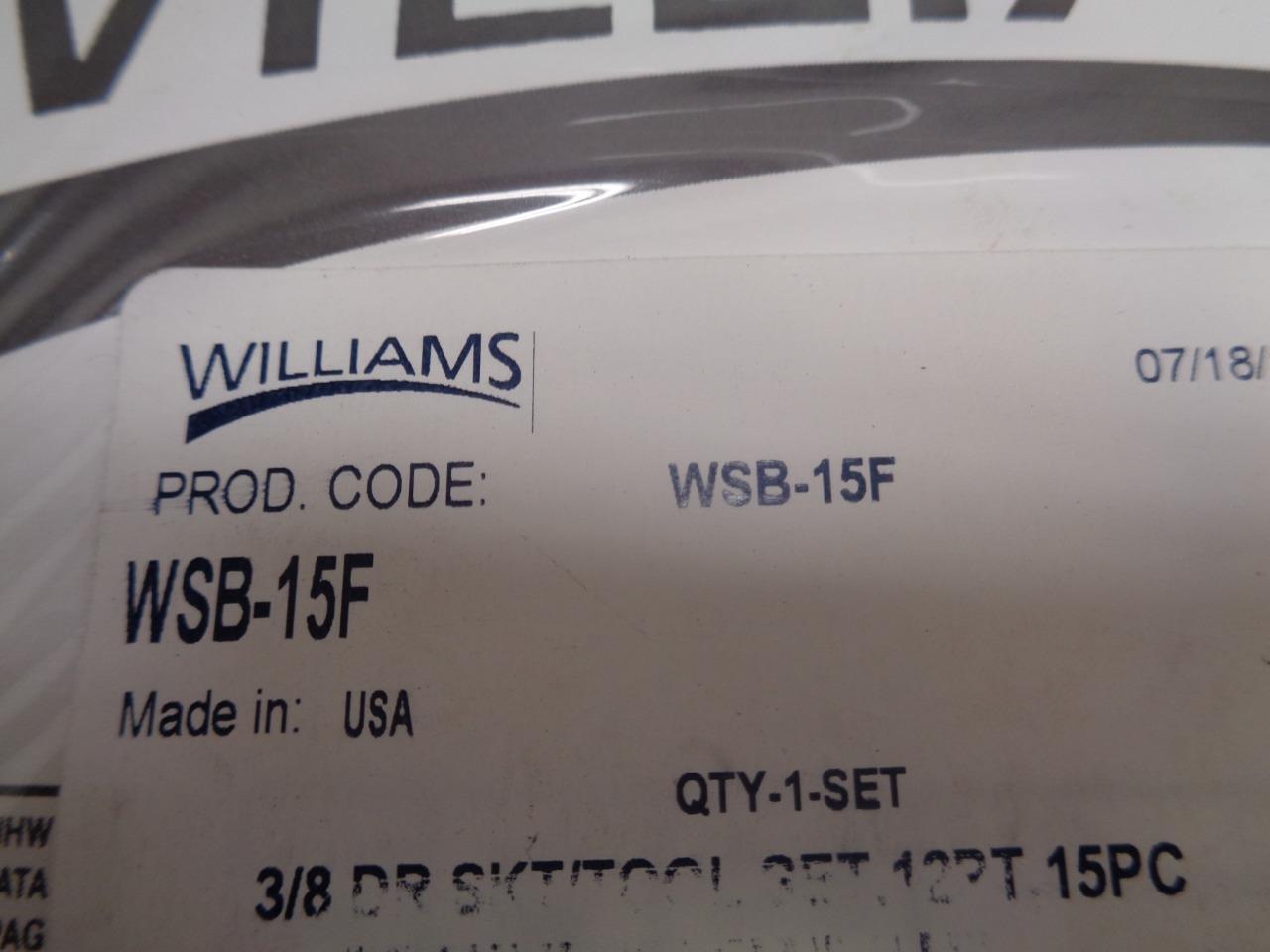 Williams WSB-15F 15 Piece Socket Set SAE INCH  Tool Kit  3/8  in dr NO CASE  R22