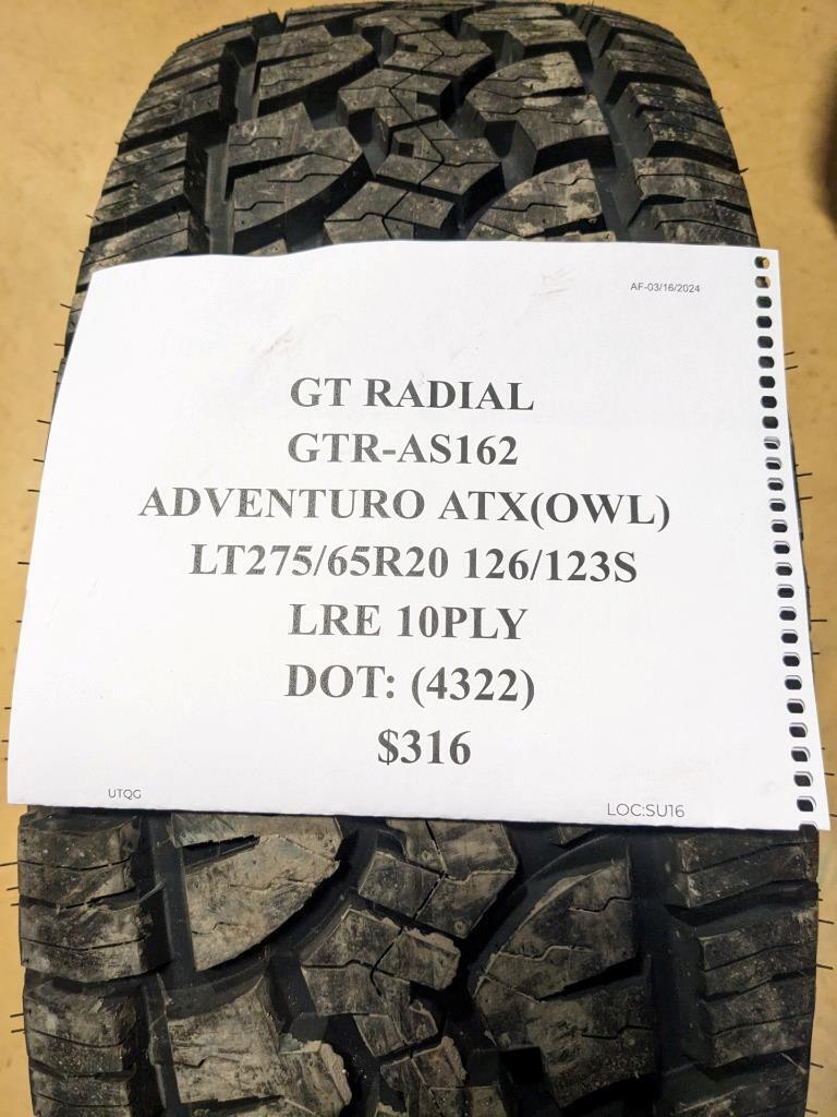 GT RADIAL ADVENTURO ATX OWL 275 65 20 126/123S LRE 10PLY TIRE AS162 CQ1