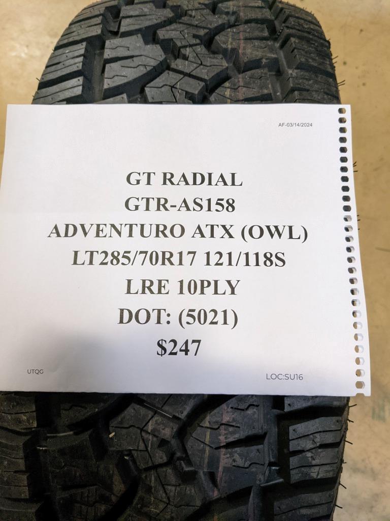 GT RADIAL ADVENTURO ATX OWL LT 285 70 17 121/118S 10PLY TIRE AS158 CQ1