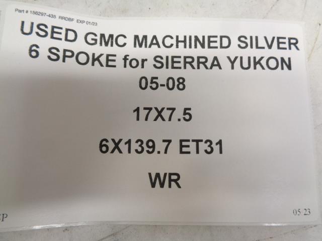 GMC MACHINED SILVER 6 SPOKE WHEEL for SIERRA YUKON 05-08 17X7.5 6X139.7 ET31 WR