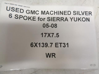GMC MACHINED SILVER 6 SPOKE WHEEL for SIERRA YUKON 05-08 17X7.5 6X139.7 ET31 WR