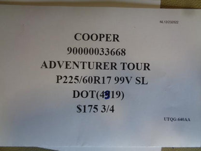 4 COOPER AVDENTURER TOUR P 225 60 17 99V SL TIRES 90000033668