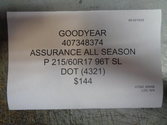2 GOODYEAR ASSURANCE ALL SEASON P 215 60 17 96T SL 407348374 TIRE BQ2