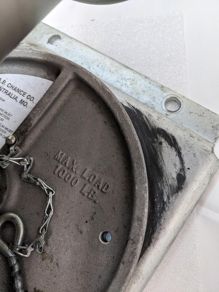 AB CHANCE C308-1170 CAPSTAN HOIST 1000 LB CAPACITY WITH SWIVEL BASE 115V USED H1