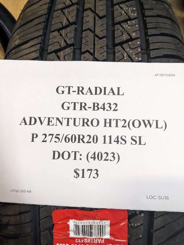 GT RADIAL SAVERO HT2 OWL P 275 60 20 114S SL TIRE B432 CQ3