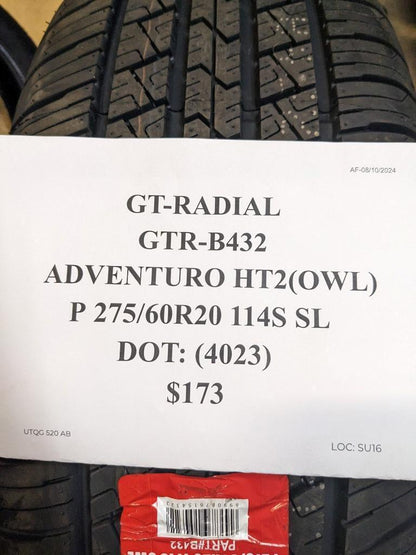 GT RADIAL SAVERO HT2 OWL P 275 60 20 114S SL TIRE B432 CQ3
