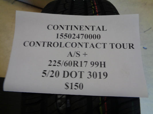 1 NEW CONTINENTAL CONTROL CONTACT TOUR A/S+ 225 60 17 99H TIRE 15502470000 BQ3