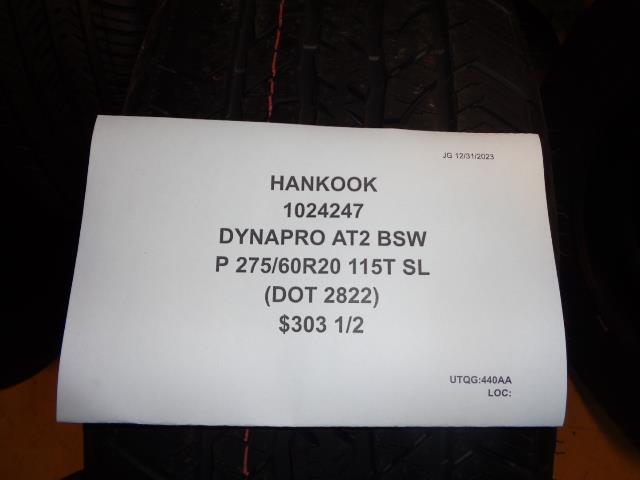 4 HANKOOK DYNAPRO AT2 BSW P 275 60 20 115T SL ALL TERRAIN TIRES 1024247 CQ2