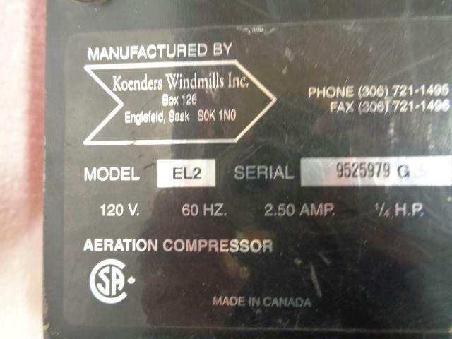 USED KOENDERS WINDMILLS INC. MODEL EL2 AERATION COMPRESSOR BSR