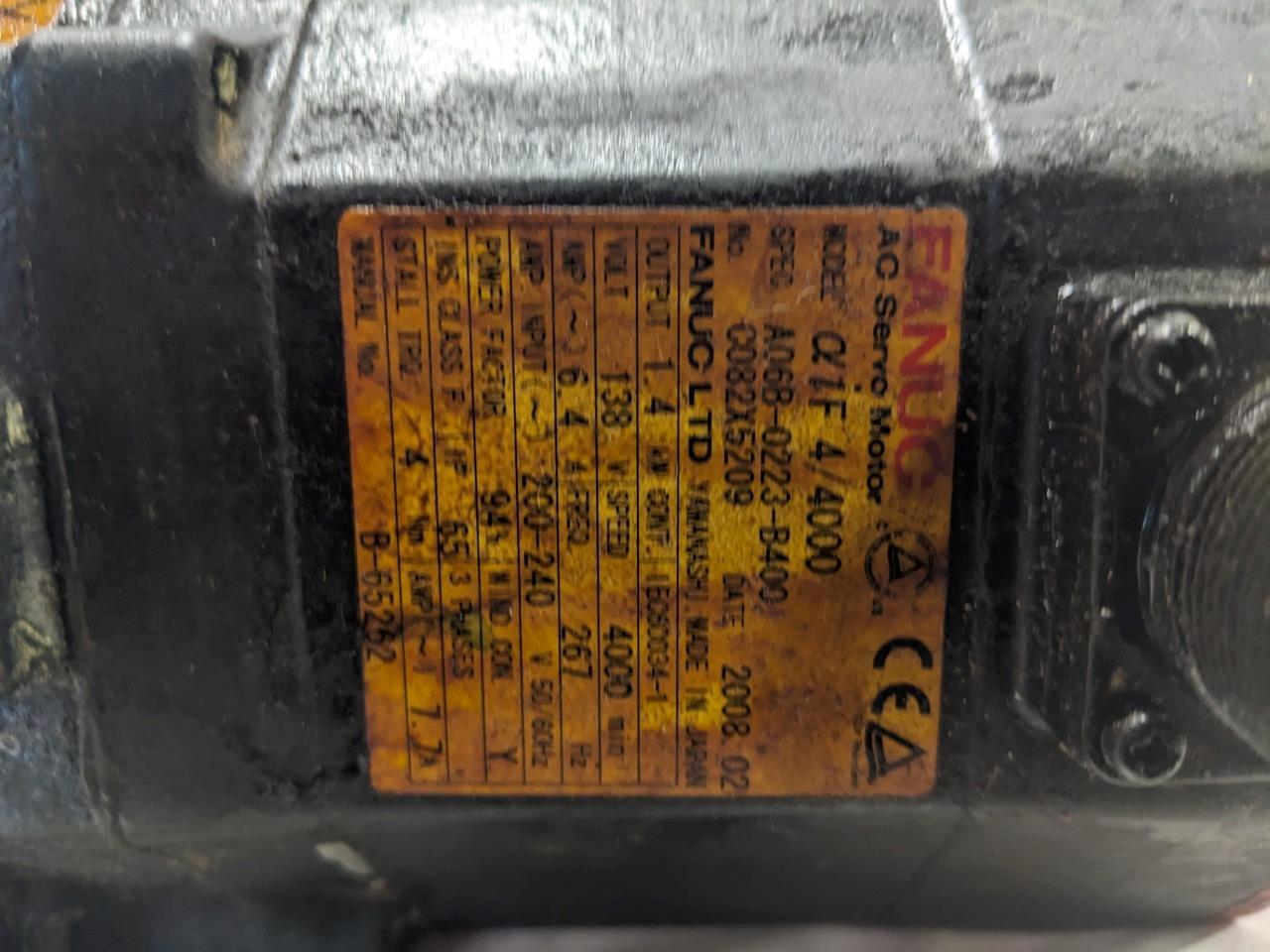 Fanuc αiF 4/4000 AC Servo Motor A06B-0223-B400 4000 RPM 138V 6.4A 267Hz BSRG6