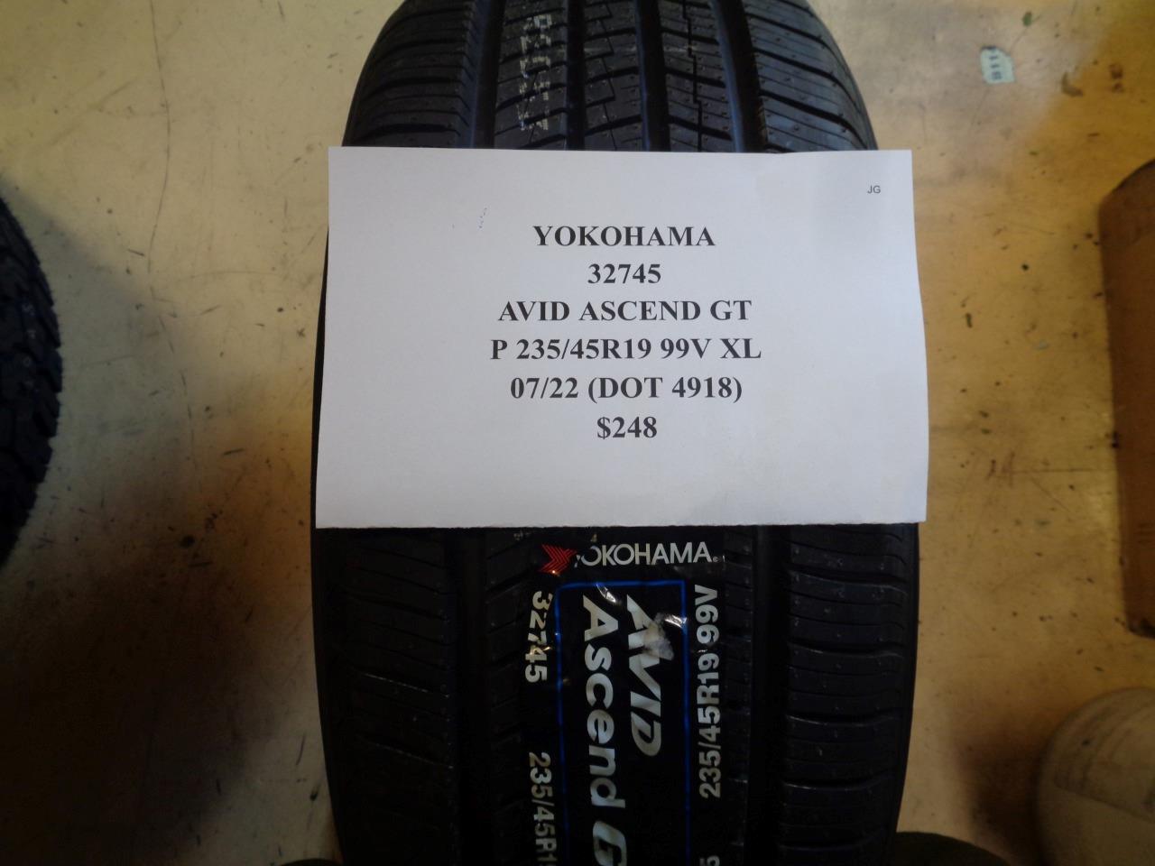 2 TIRES YOKOHAMA AVID ASCEND GT P 235 45 19 99V XL 32745 BQ2