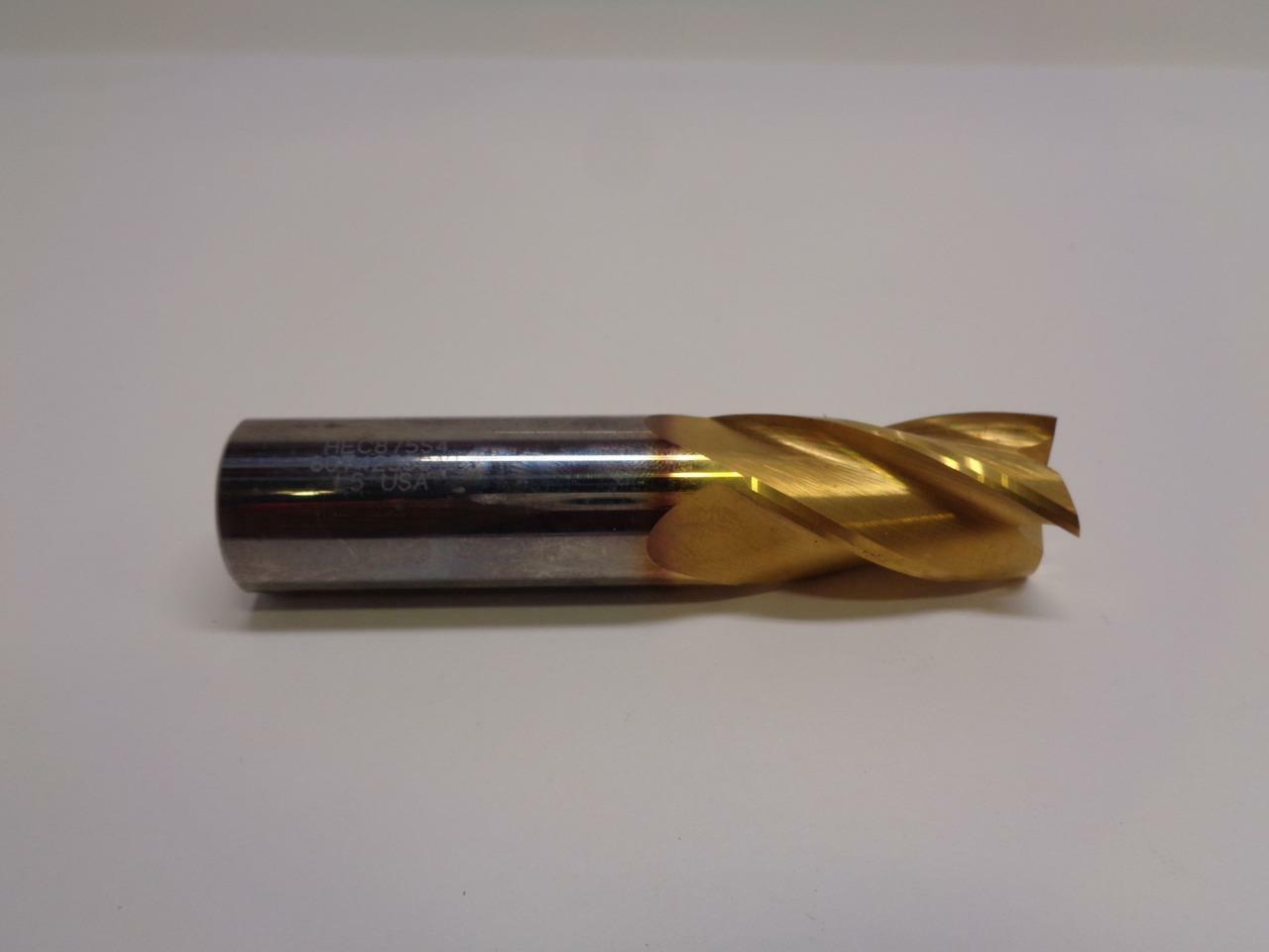 SQUARE CARBIDE END MILL TiN COATED 4 FLUTE 55/64"X 1-1/2" X 4" HEC875S4 EMCBS