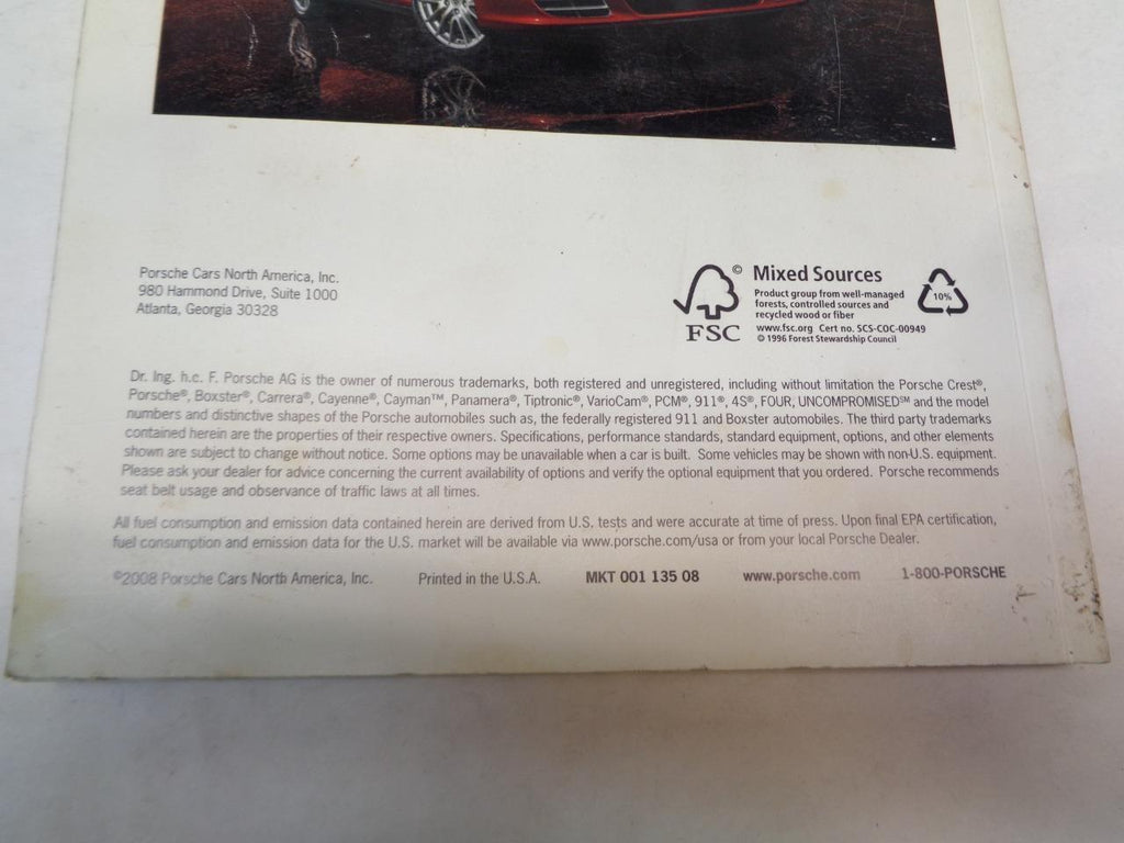 USED PORSCHE PAPERBACK BROCHURE "THE NEW 911" 2008 MKT 001 135 08 R25