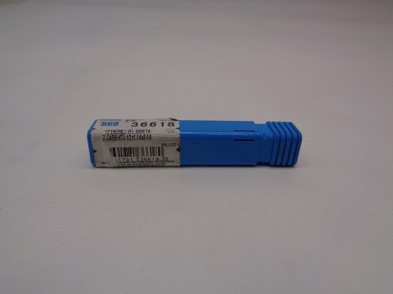 KYOCERA SGS TOOLS 36618 1/2x1-1/4x3-1/4 CARBIDE 4 FLUTE END MILL R22T8