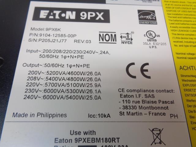NEW EATON 9PX KIT MODEL 9PX6KTF5 / 6U 9PX6K 9104-12585-00P UPS