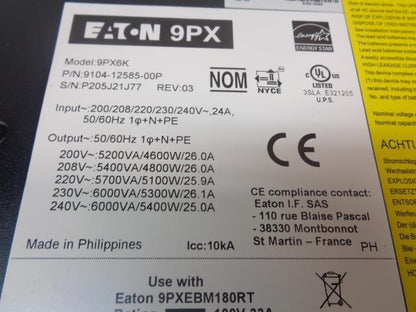 NEW EATON 9PX KIT MODEL 9PX6KTF5 / 6U 9PX6K 9104-12585-00P UPS
