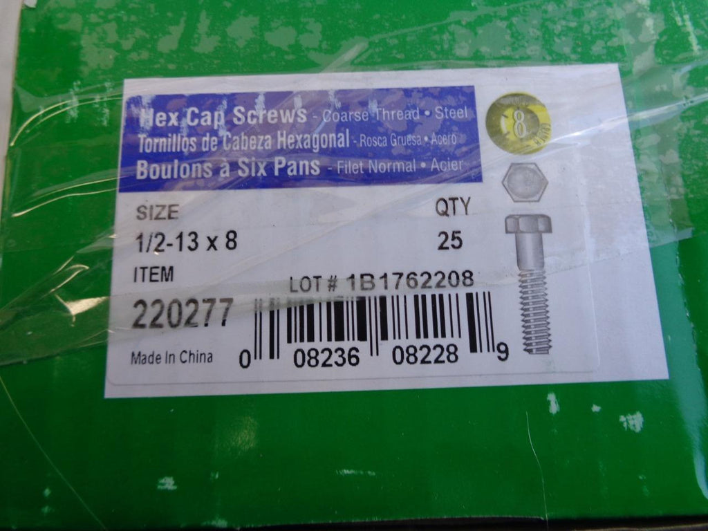 NEW PACK OF 25 HILLMAN 1/2-13 X 8 HEX CAP SCREWS 220277 R22