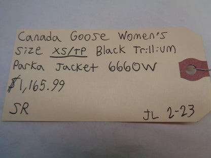 CANADA GOOSE WOMEN'S SIZE XS/TP BLACK TRILLIUM PARKA JACKET 6660W SR