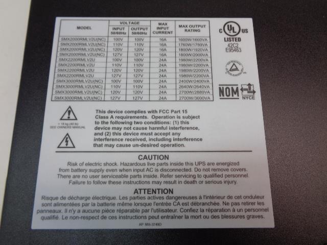 APC SMART UPS X LINE INTERACTIVE 100V-127V 3kVA SMX3000RMLV2U BSR1