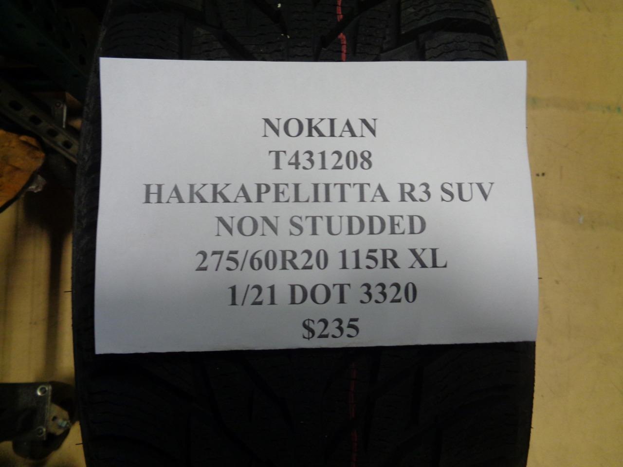 2 NOKIAN HAKKAPELIITTA R3 SUV STUDDLESS 275 60 20 115R SNOW TIRES T431208 BQ2