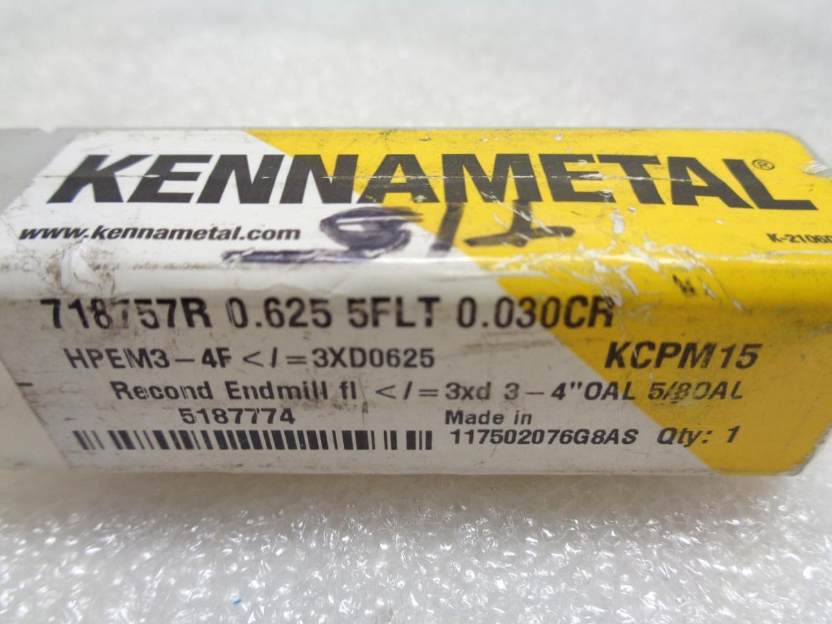 KENNAMETAL KCPM15 3/8" 1" LOC 3/8" SHANK DIA. 6 FL SOLID CARBIDE ENDMILL R22T6BD