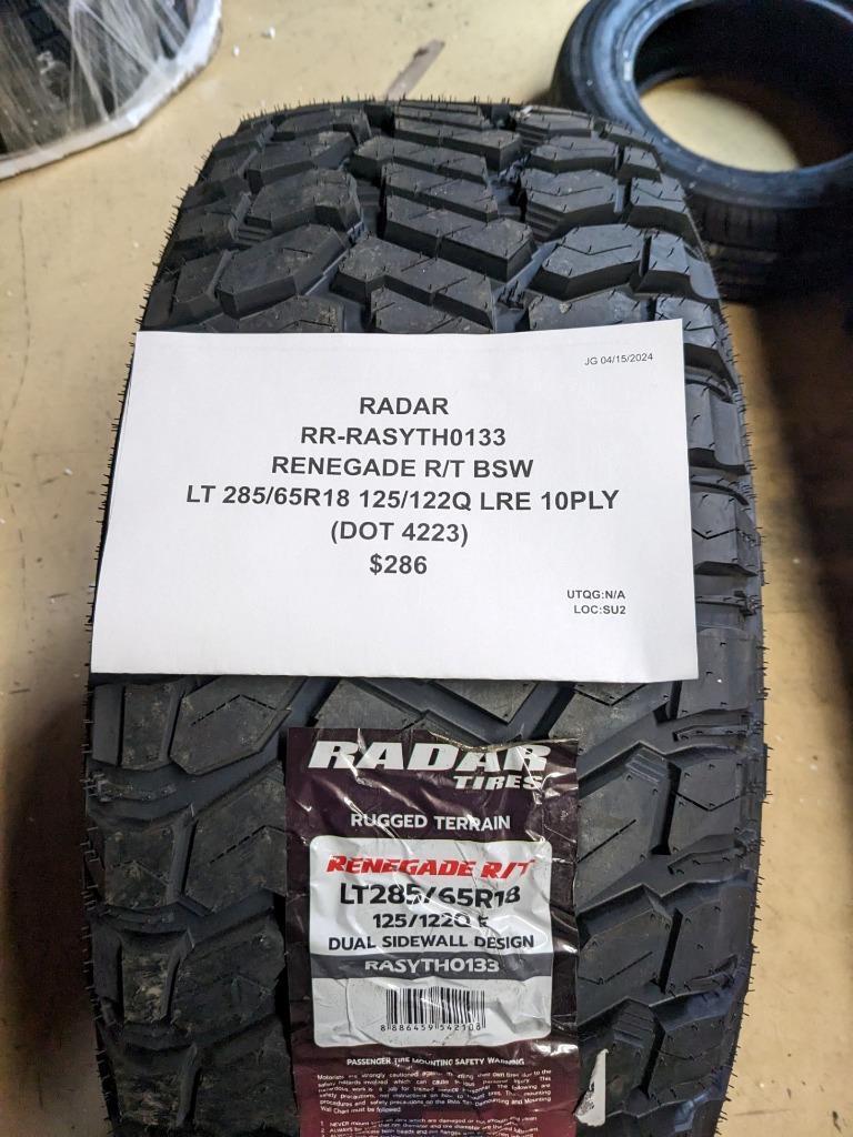 RADAR RENEGADE R/T BSW LT 285 65 18 125/122Q LRE 10PLY TIRE RASYTH0133 CQ2