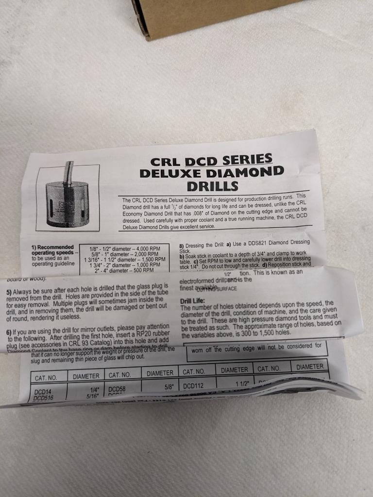 CRL DCD14 378438 1/4" DCD SERIES FLAT ELECTRO-FORMED DIAMOND DRILL NEW D0