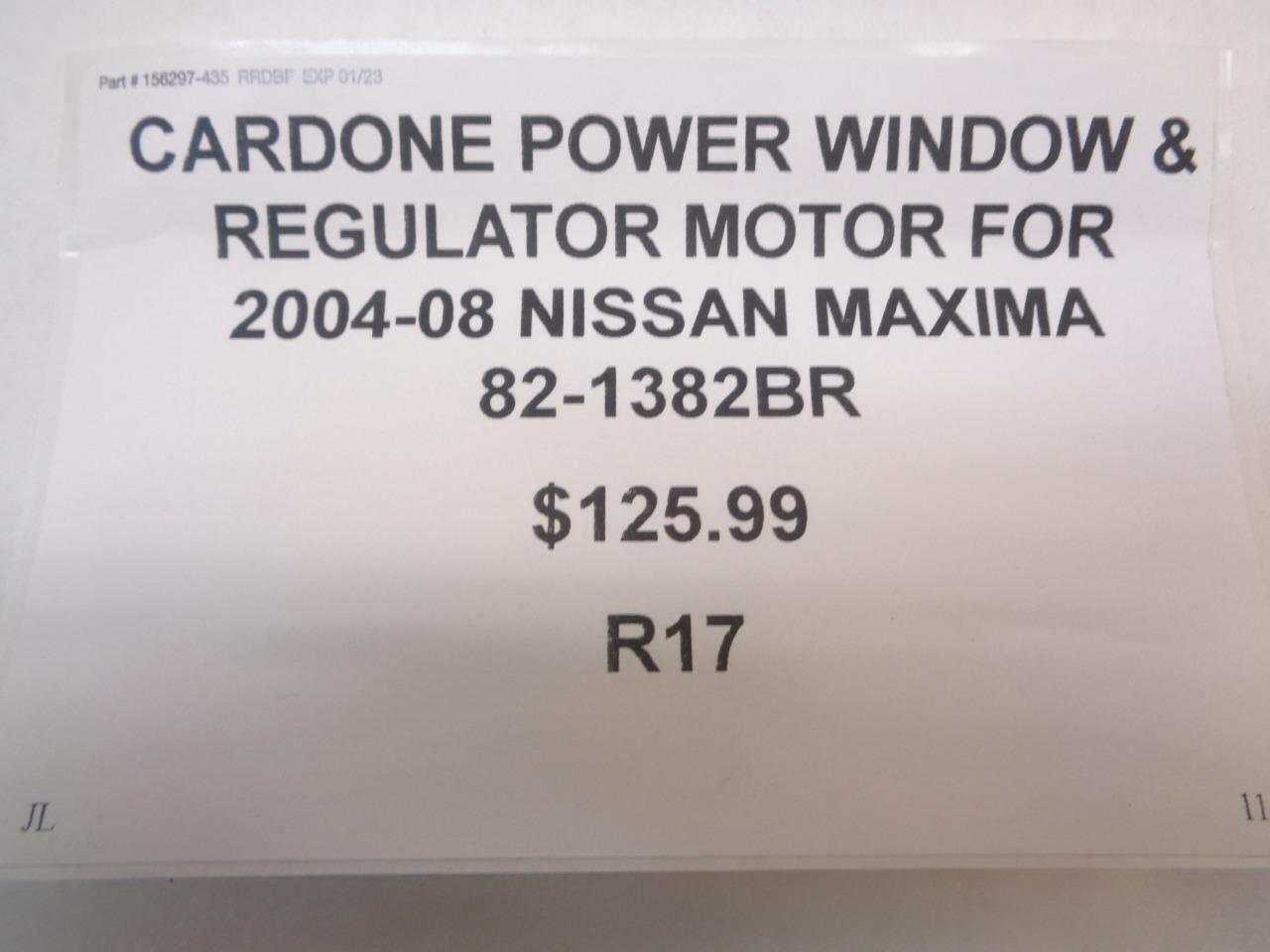 CARDONE FRONT L WINDOW REGULATOR & MOTOR for 2004-08 NISSAN MAXIMA 82-1382BR R17