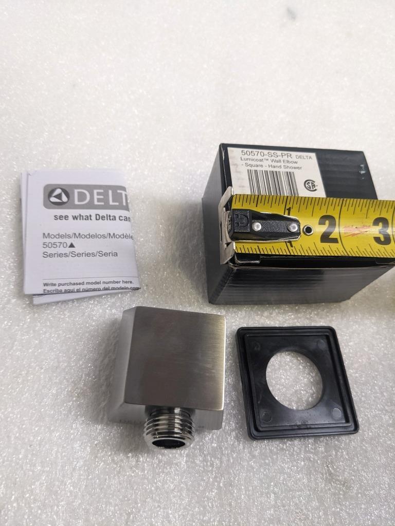 DELTA SQUARE WALL SUPPLY ELBOW HAND SHOWER-HOSE 50570 LUMICOAT STAINLESS NEW R28