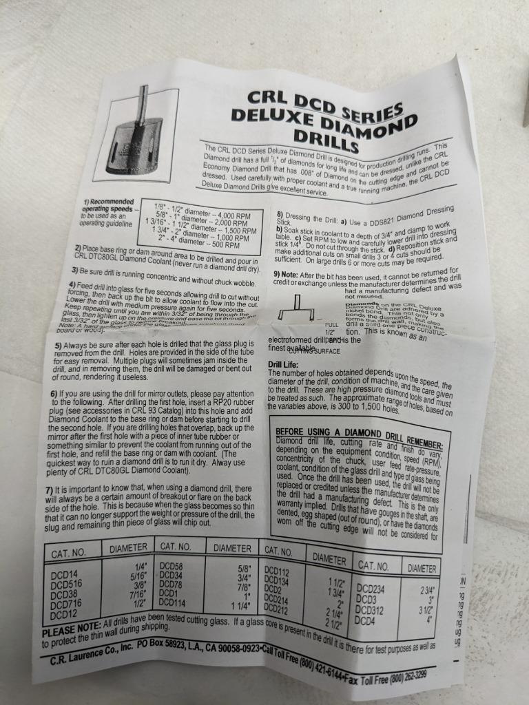 CRL DCD516 378438 5/16" DCD SERIES FLAT ELECTRO-FORMED DIAMOND DRILL NEW D0