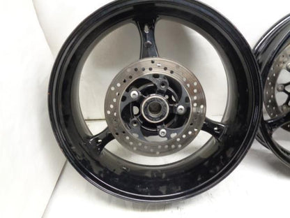 NEW ENKEI FRONT AND REAR MOTORCYCLE WHEEL FRONT 3X17 REAR 6X17 WITH USED ROTORS