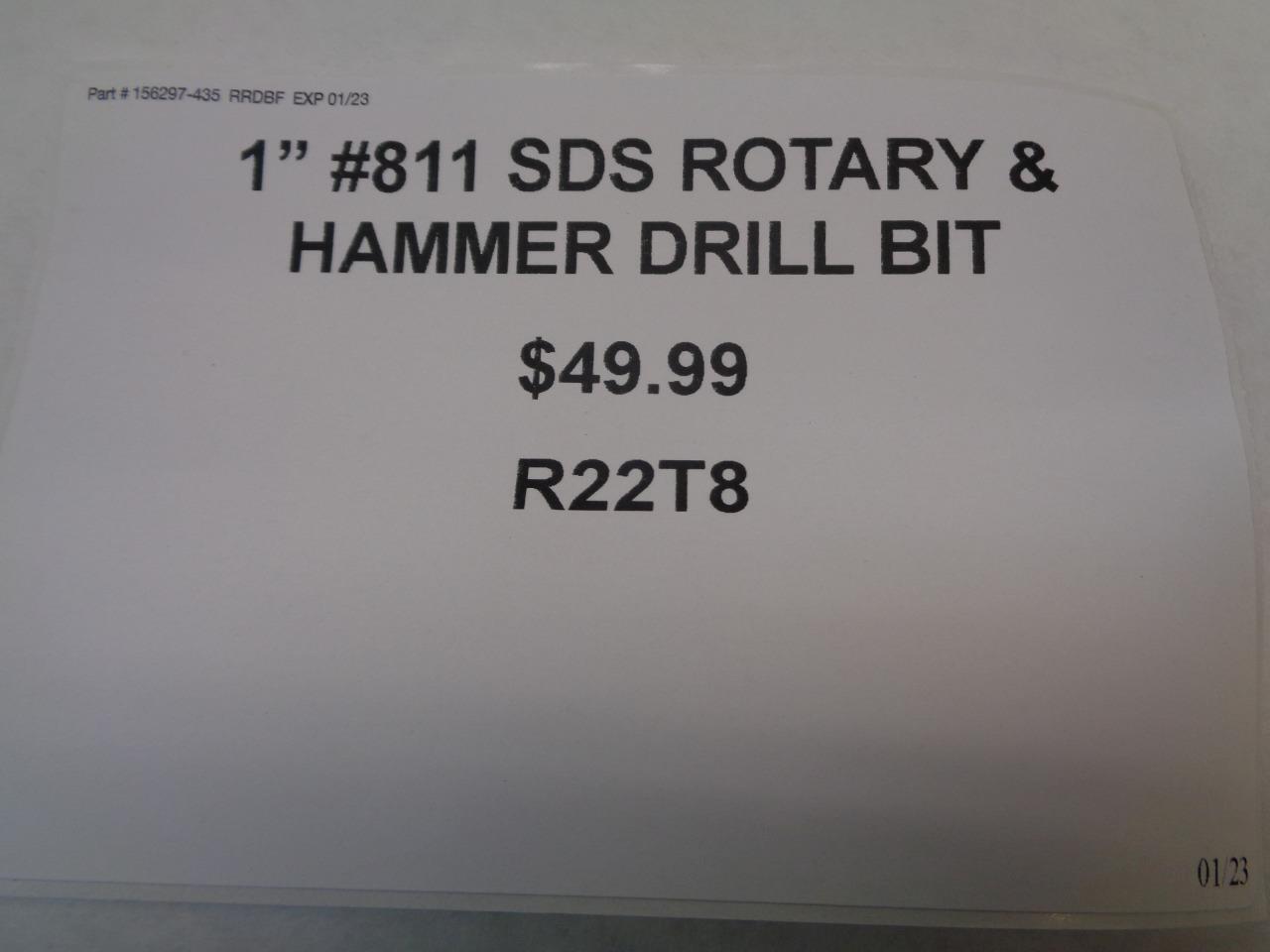 UNBRANDED 1" #811 SDS ROTARY & HAMMER DRILL BIT R22T8