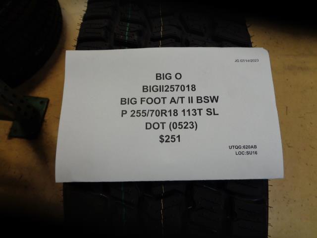 BIG O BIG FOOT A/T II P 255 70 18 113T SL TIRE BIGII257018 BQ3 SU16