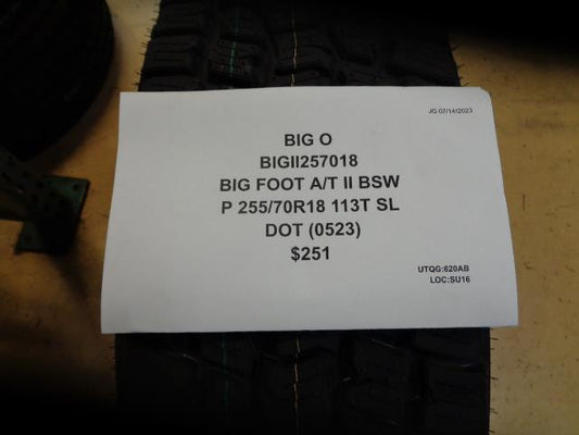 BIG O BIG FOOT A/T II P 255 70 18 113T SL TIRE BIGII257018 BQ3 SU16