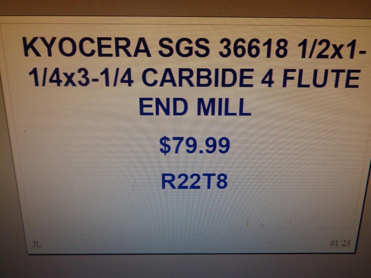 KYOCERA SGS TOOLS 36618 1/2x1-1/4x3-1/4 CARBIDE 4 FLUTE END MILL R22T8