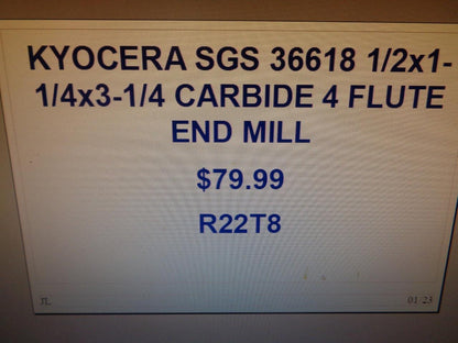 KYOCERA SGS TOOLS 36618 1/2x1-1/4x3-1/4 CARBIDE 4 FLUTE END MILL R22T8