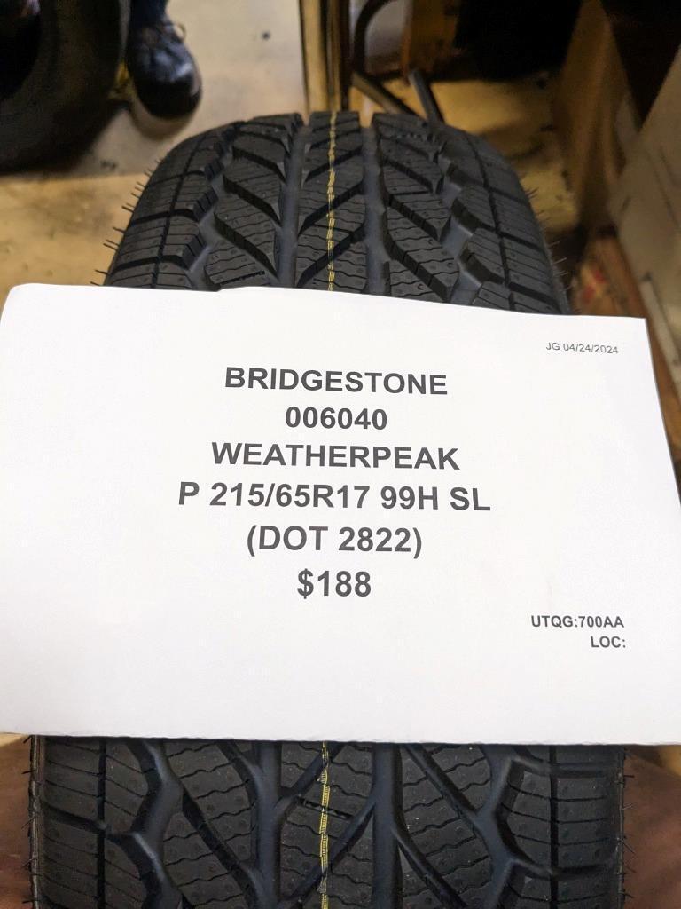 BRIDGESTONE WEATHERPEAK P 215 65 17 99H SL TIRE 006040 CQ2