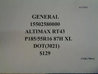 1 GENERAL ALTIMAX RT43 P 185 55 16 87H XL TIRE 15502580000