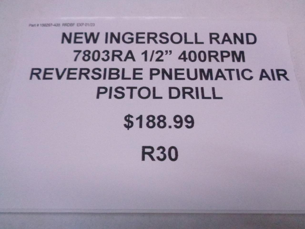 NEW INGERSOLL RAND 7803RA 1/2" 400RPM REVERSIBLE PNEUMATIC AIR PISTOL DRILL R30
