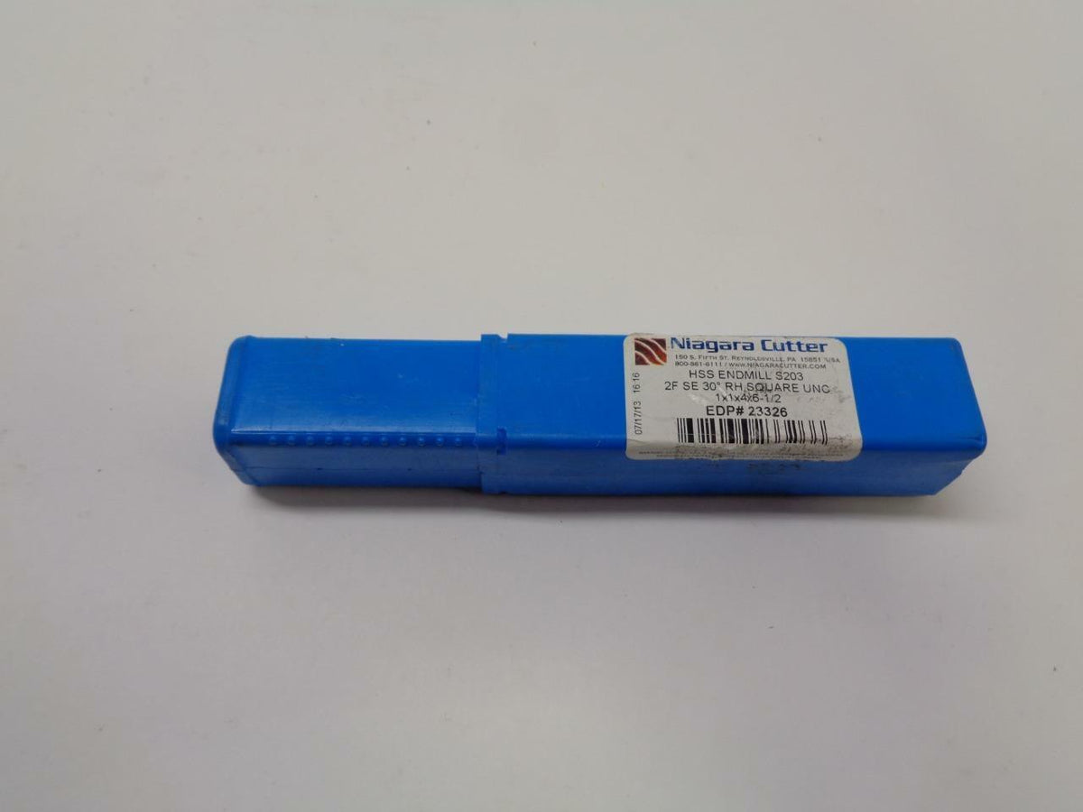 NIAGARA CUTTER HSS ENDMILL S203 2 FLUTE RH SQUARE UNC 1X1X4X6-1/2 23326 EMCBS