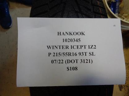 1 NEW TIRE HANKOOK WINTER ICEPT IZ2 215 55 16 93T SL 1020345